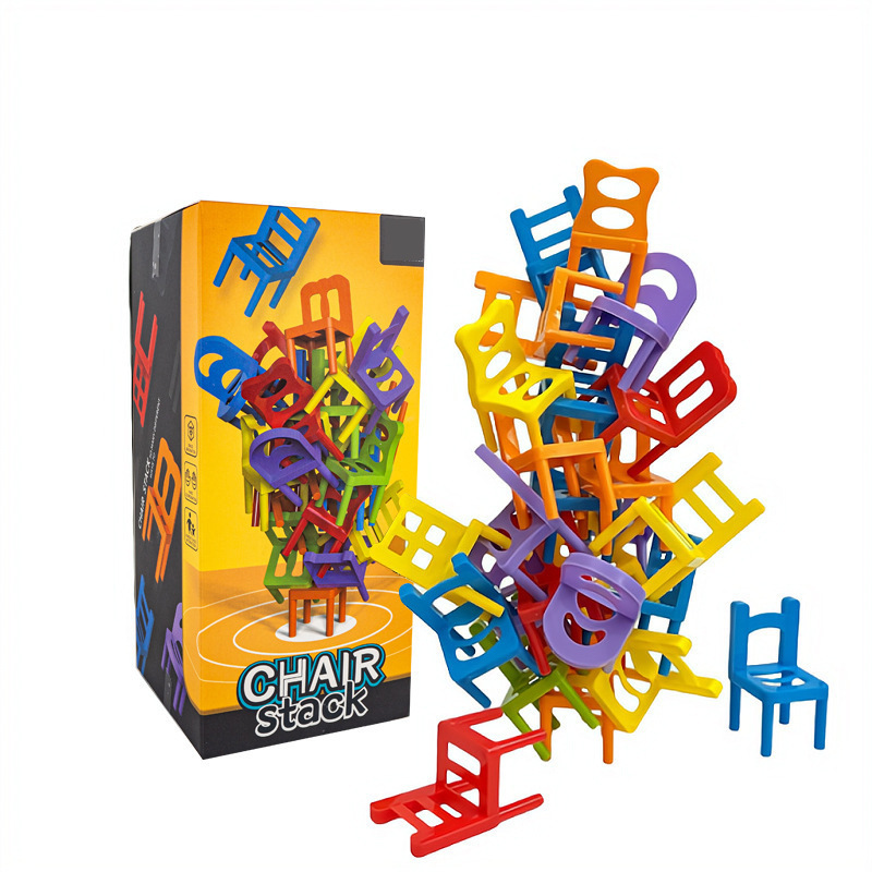 Party Games Juego - เก้าอี้พับของเล่นปริศนาสำหรับเด็ก 24 ชิ้น เกมปฏิสัมพันธ์ระหว่างพ่อแม่และลูก เกมปาร์ตี้ซ้อนเก้าอี้สำหรับเด็ก เกมส์สังคม