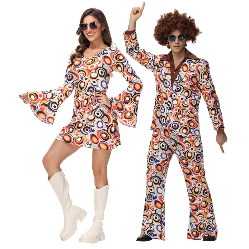 Party Games Couple - ผู้ชายผู้หญิงเรโทร 70s 80s ฮิปปี้เครื่องแต่งกายดิสโก้ร็อคฮิปฮอปสำหรับคอสเพลย์คู่รักปุริมปาร์ตี้ฮาโลวีนแฟนตาซีแต่งตัว
